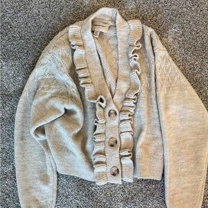 INDUSTRY Cream Ruffle-Trim Knit Cardigan